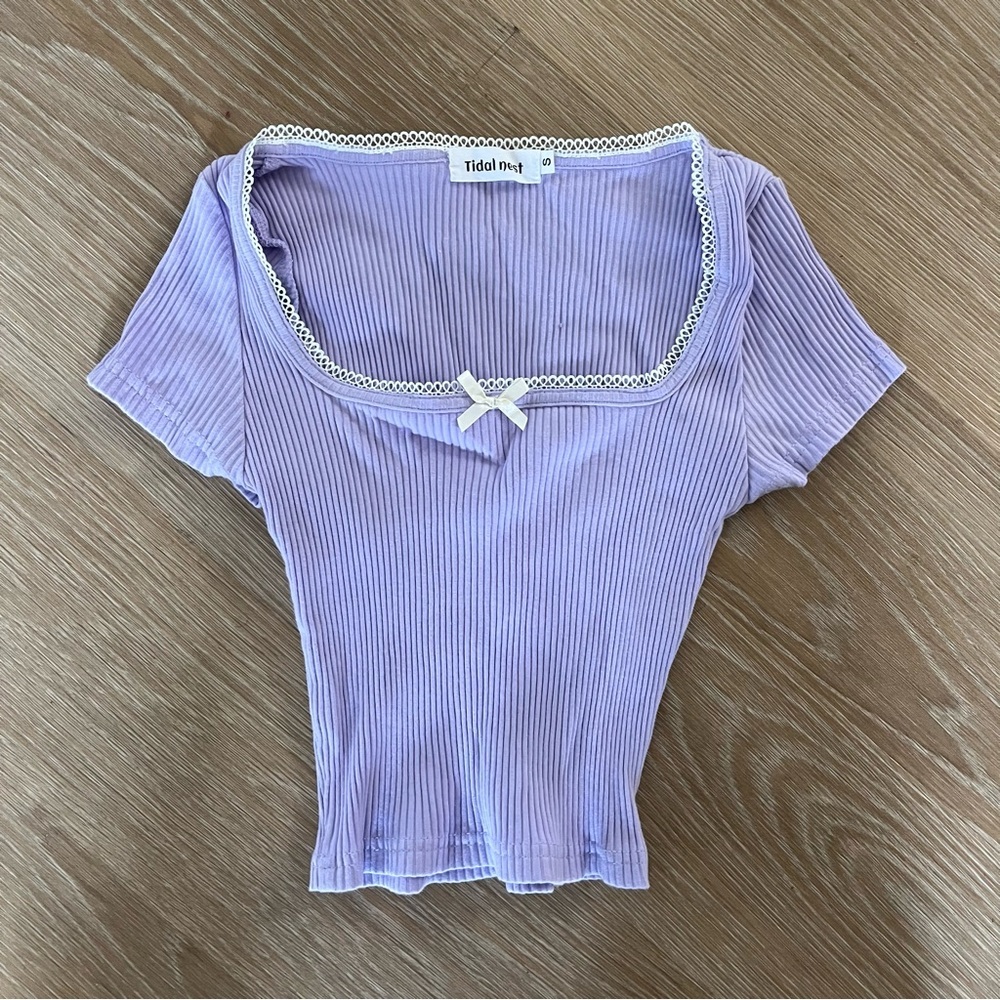 Tidal nest stretchy purple bow square neck top